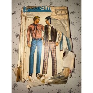 Vintage Simplicity 8300 Mens Western Shirt Vest Pants Sewing Pattern Chest 36